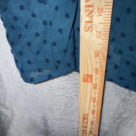 NWT Style & Co 3/4 Sleeve Swiss Dots Teal Bluei Peasant Boho Sheer Blouse XXL - Picture 7 of 7